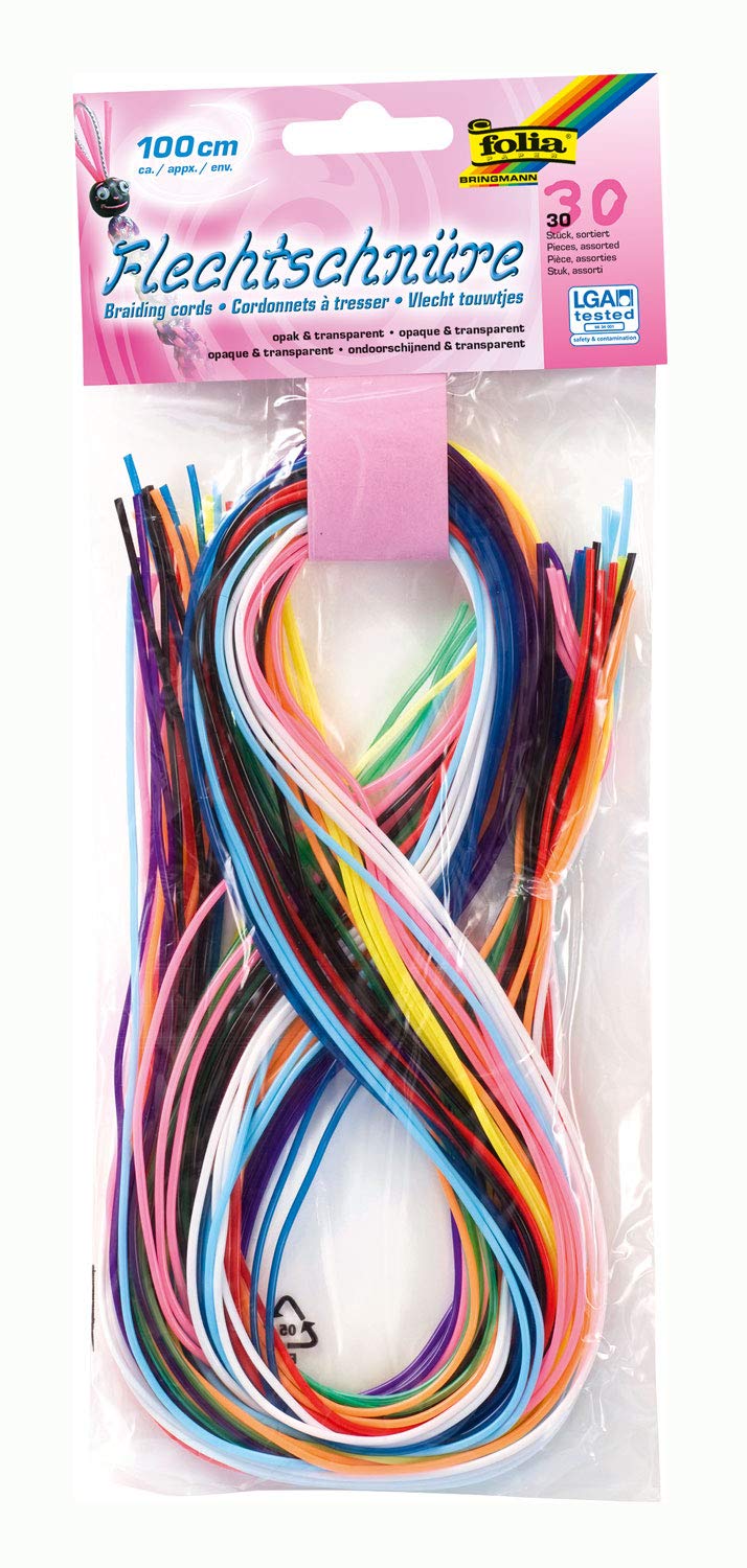 folia 731030 – Braided Cords, Opaque/Transparent, 30 Pieces Assorted in 10 Ideal for Braiding Bracelets, Keyrings, etc. — image 1