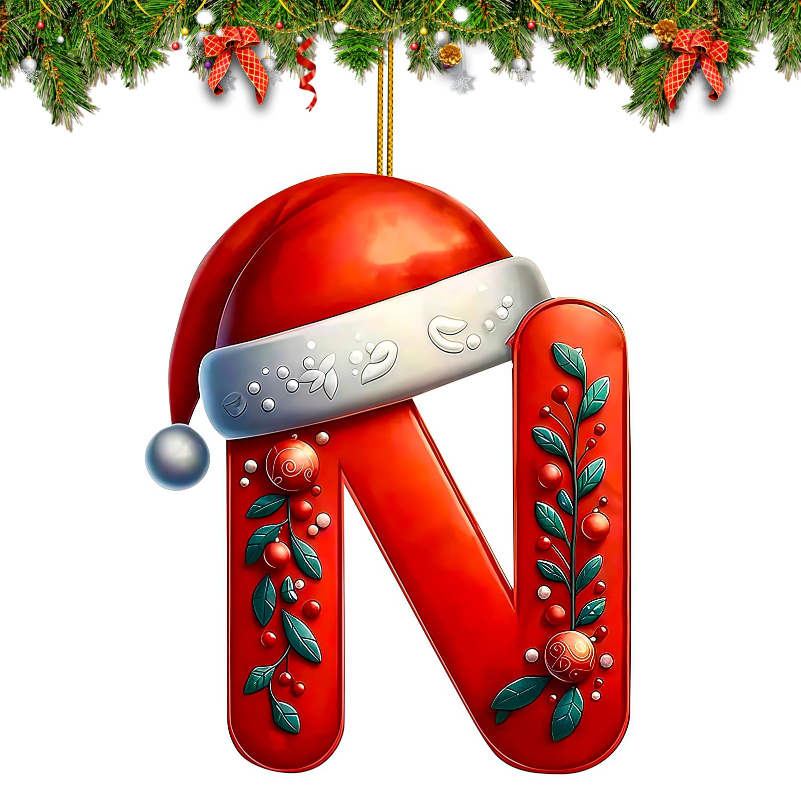 View 1 of 26 Christmas Letter Ornaments, Christmas Tree Decoration Personalized Hanging Pendant, Indoor DIY Hanging Xmas Ornament (N)