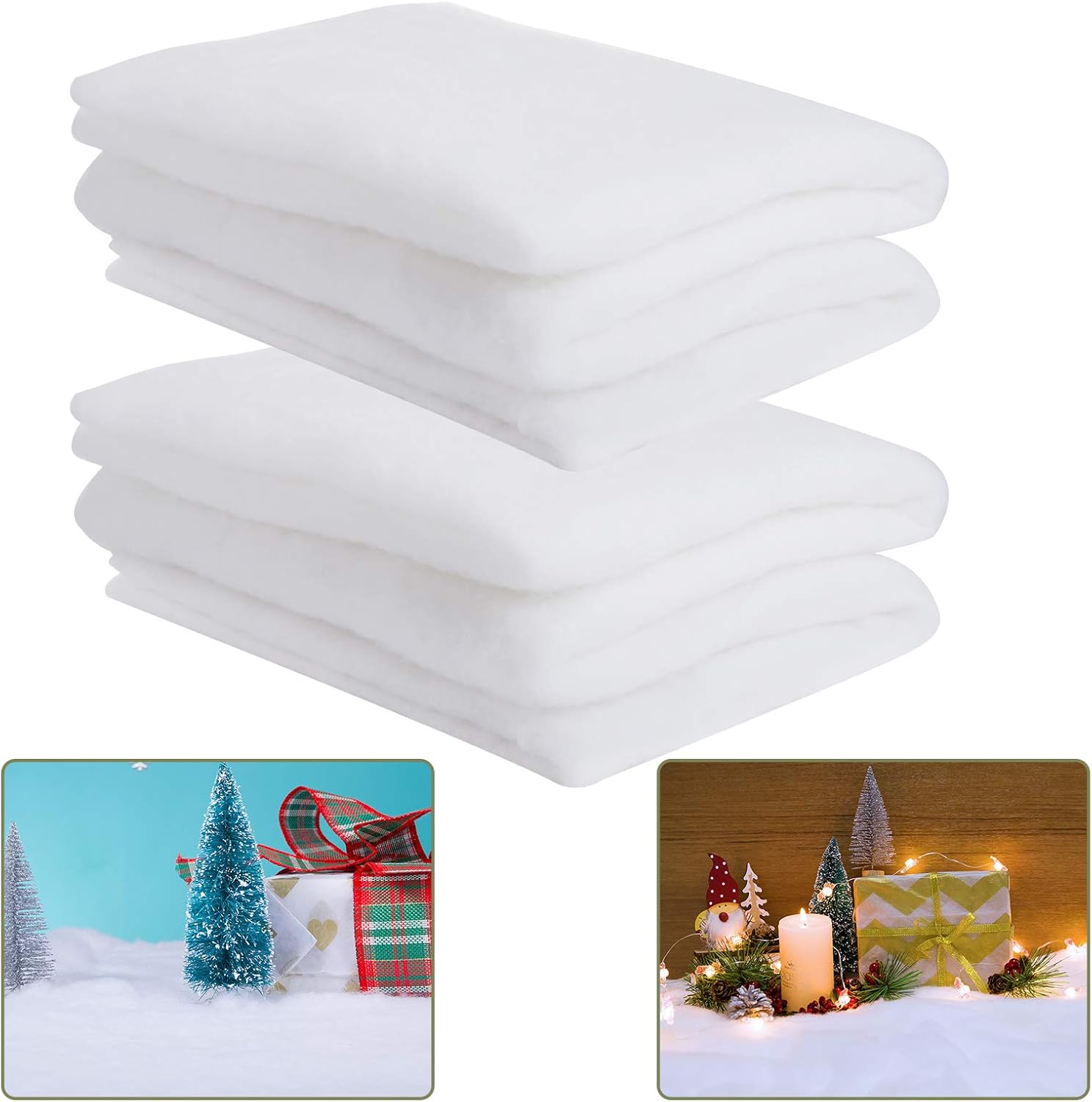 Artificial Snow - 2 Pack 3 x 8 Ft Fake Snow Blanket, Thickened Christmas Faux Snow Sheet Artificial Snow Roll for Crafts Christmas Village Display Photo Prop