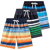 Todbiccz Boys Swim Trunks 3 Pack, Quick Dry Bathing Suit, UPF 50+, Mesh Lining, Beach Shorts for 5-16 Years