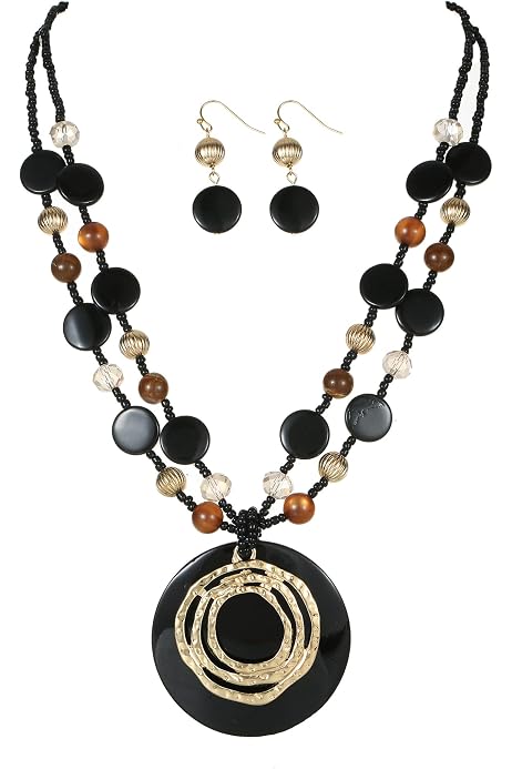Layered Chunky Boho Statement Necklace & Earring Set – Colorful Beaded Jewelry For Women