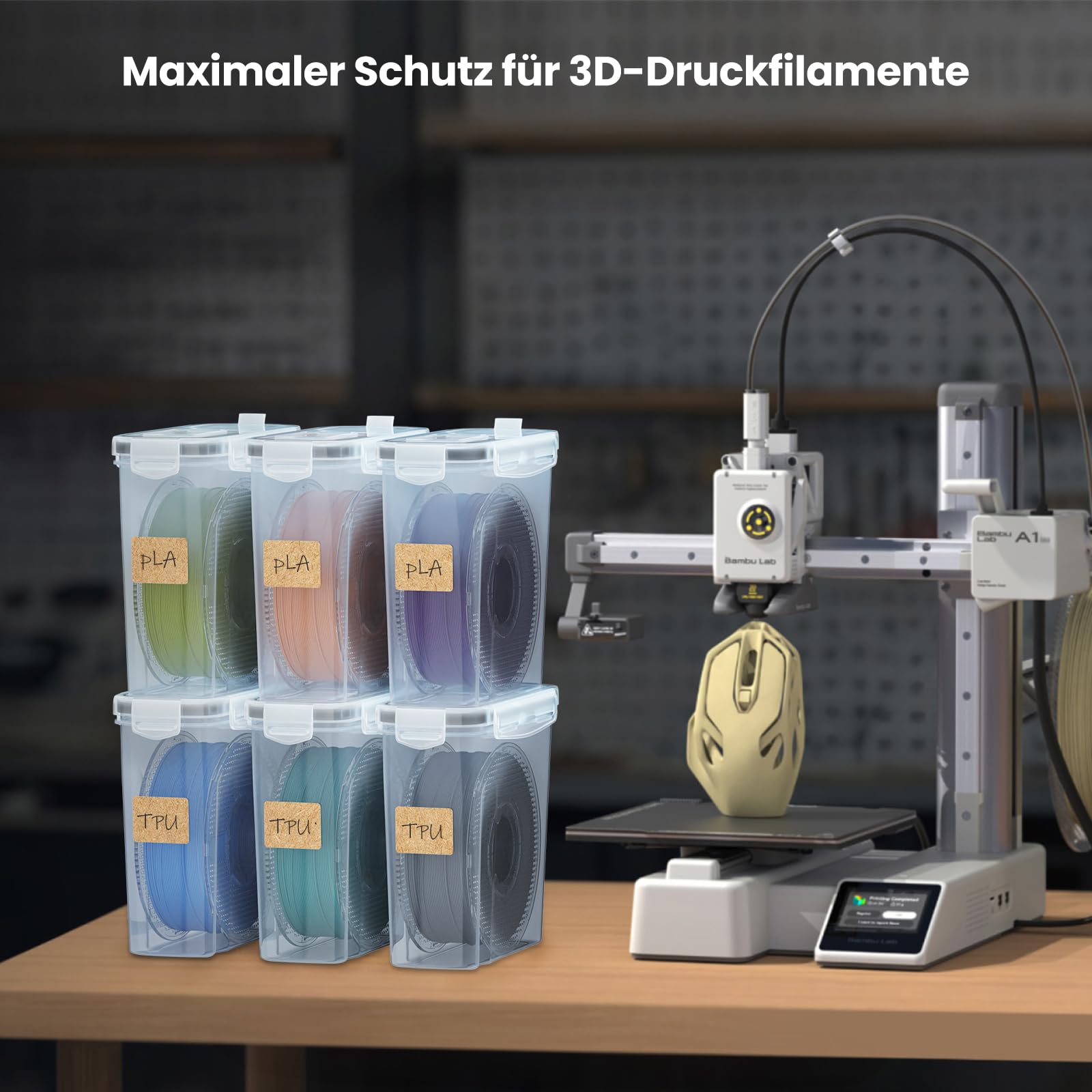 YOOPAI Filament Aufbewahrungsbox - 4 Pack Filament Container für 3D Druck Filament Versiegelung und Schutz - Tragbare Aufbewahrung mit Trockenmittel&Etiketten, wasser- und staubdicht 4.0L 6