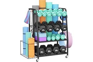 600LBS Weight Rack For Home Gym, Vopeak Dumbbell Rack Stand Only, Adjustable Weight Rack For Dumbbells, Kettlebells Yoga Mat, Home Gym Storage Rack With Wheels And Hooks, Powder Coated Finish Steel