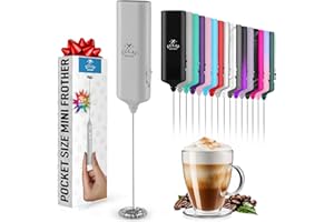 ZULAY KITCHEN Mini & Mighty Milk Frother Wand – Powerful Handheld Coffee Frother, Battery Operated Drink Mixer – Compact Pocket Size – Detachable Whisk for Latte, Cappuccino, Matcha, Hot Chocolate – Gray