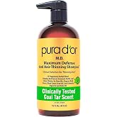 PURA D'OR M.D. Maximum Defense Shampoo for Thinning, Dry Itchy Scalp, 16oz | Flaking and Scaling Relief, Dryness Care, 19 Key Botanicals, Aloe Vera Base, Fuller-Looking Volume, Sulfate-Free, Color-Safe