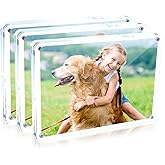 WUYGEF 5x7 Floating Acrylic Picture Frame 3 Pack, Double Sided Magnetic Lucite Frame | Free Standing Frameless Display for Desk, for Pictures or Photos