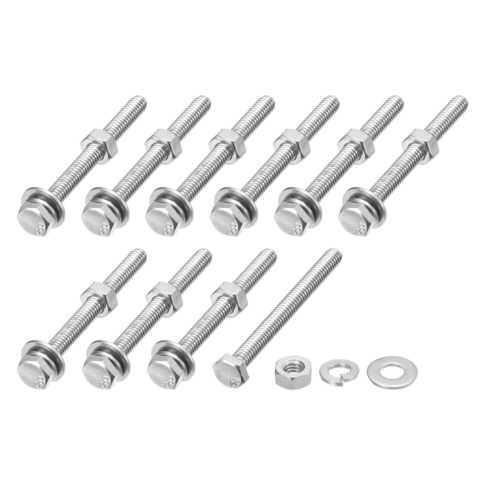 METALLIXITY Hex Head Screws Bolts, Nuts, Flat & Lock Washers Kits (1/4-20x2-3/4") 10 Set, Stainless Steel Fully Threaded Machine Screws Bolt Set - for Home Appliance Equipment