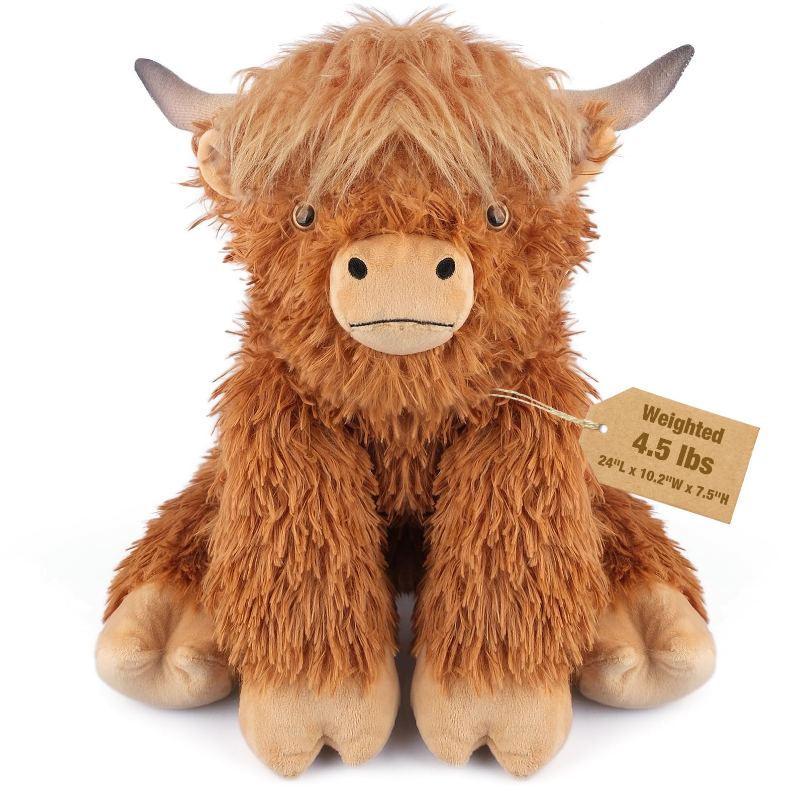 Photo 1 of 22" & 4.5 lbs Highland Cow Weighted Stuffed Animal, Adjustable Sitting & Laying Plush Toy Pillows with Removable Ceramsite Bag for Companion, Cuddly & Soft Gifts for Adults, Kids, Boys and Girls