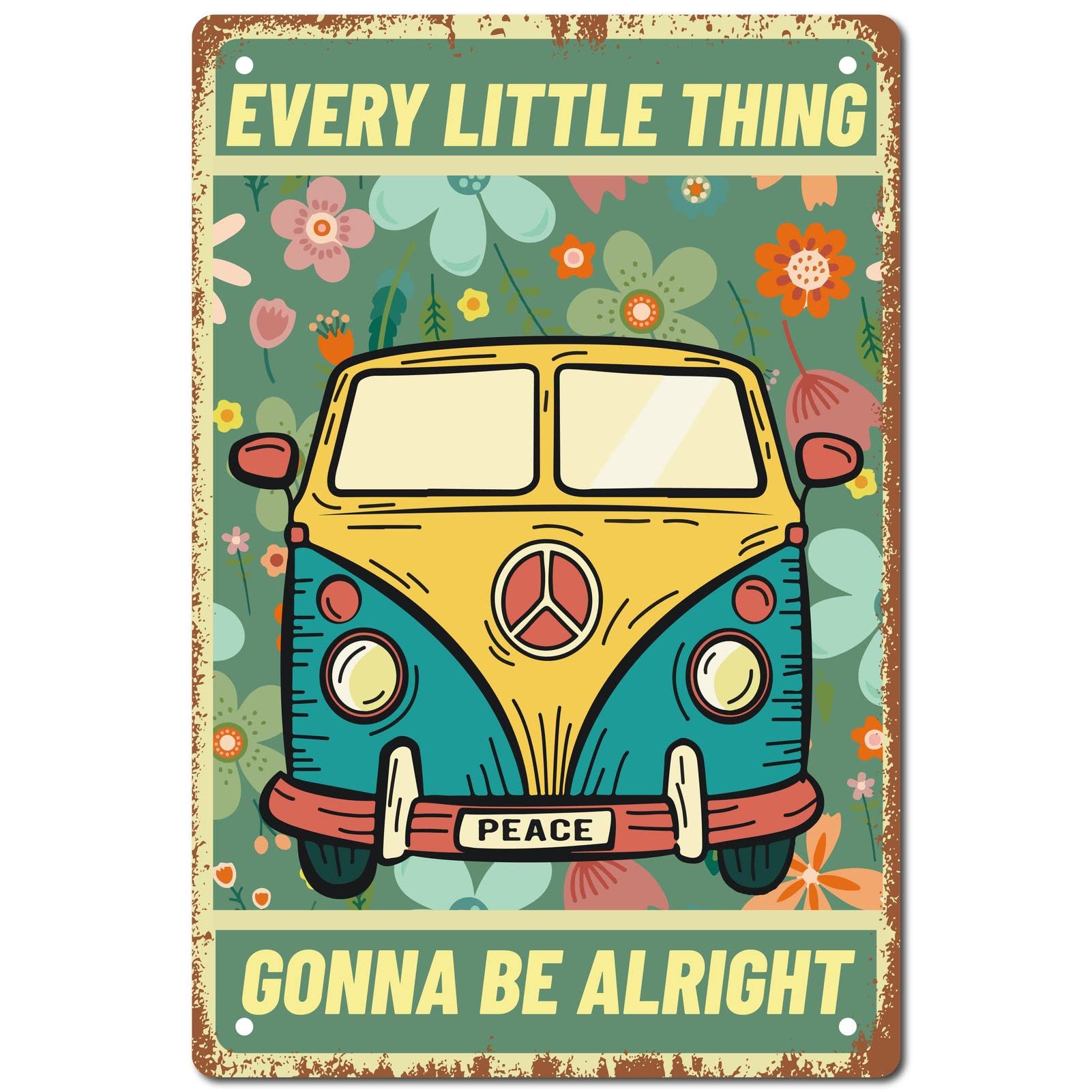 CREATCABIN Every Little Thing Gonna Be Alright peace Vintage Metal Tin Sign Retro Wall Art Decor House Plaque Poster for Home Bar Pub Garden Kitchen Coffee Garage Decoration 12 x 8 Inch — image 1