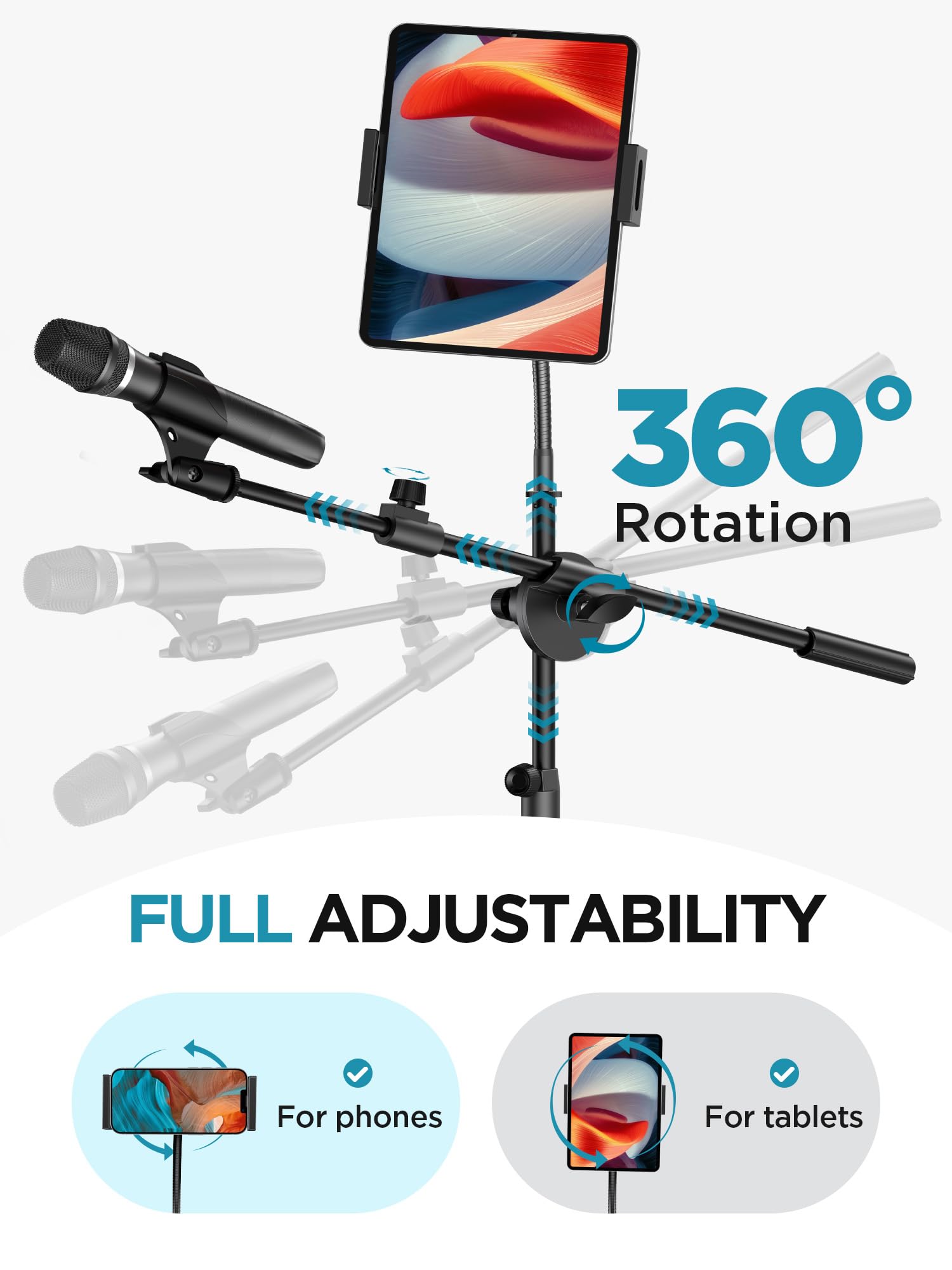 InnoGear Mic Stand, 6 in 1 Microphone Stand Floor with Tablet Phone Holder Height Adjustable from 30