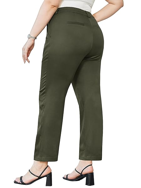 NIEYOOK PLUS SIZE PANTS FOR WOMEN BUSINESS CASUAL WOMENS PANTS OFFICE WORK PANTS FOR WOMEN TRENDY FASHION LONG STRAIGHT SUIT PANTS COMFY WORK PANTS WOMEN ARMY GREEN