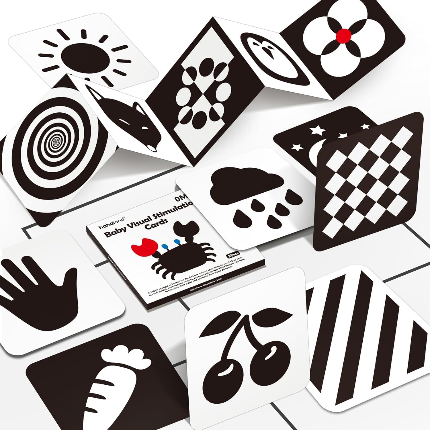 hahaland Baby Toy 0 6 Months Contrast Cards Baby, Contrast Book for Newborn Babies 0-3-6 Months Visual Stimulus Flashcard Toddler Toy Gift (20 Pieces)