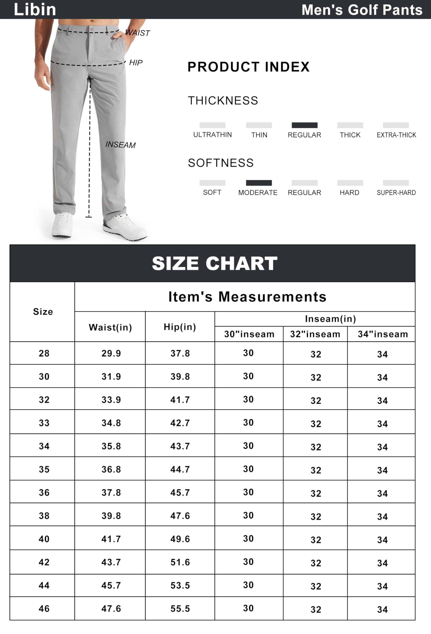 Libin Herren Golf Hosen Slim Fit Stretch Arbeitskleid Hosen 30"/32" Schnelltrocknend Leichter Casual Komfort mit Taschen (DE/NL/SE/PL, Bundweite & Schrittlänge, 34, 32, Black) 7