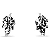 Boma Jewelry Sterling Silver Oxidized Tree Leaf Nature Stud Earrings