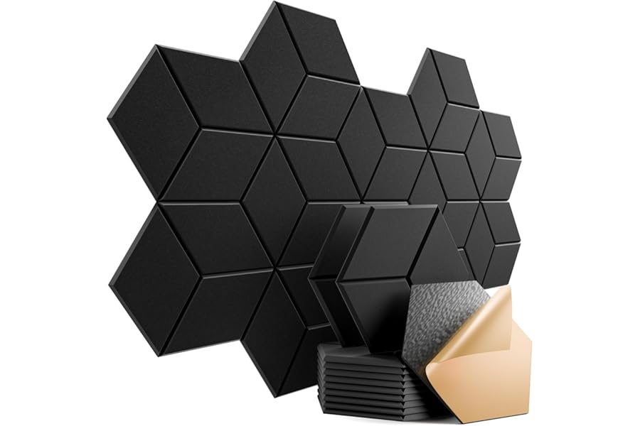 Dailycooper 12 Pack Self-Adhesive Acoustic Panels 12" X 10" X 0.4" - Sound Proof Foam Panels for Walls with High Density, Y-L