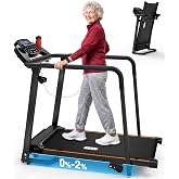 Redliro Treadmill for Seniors with Long Handrails-0&ndash;2% Incline | 300lb Capacity, Compact Design,Lightweight, Foldable Space-saving Frame, Mute &amp; Screen-off, Wheels, Cup/Phone Holder