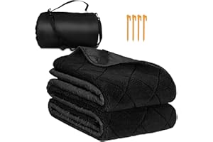 Northroad Waterproof Camping Blanket with Sherpa Lining, Large Windproof Outdoor Blanket for Cold Weather, Light Weight and Warm for Picnic, Stadium, Dog, Concert, 55"x82" (Black, 1PCS)