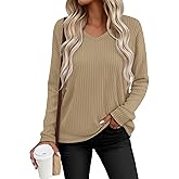 Velvelhall Women's V Neck Sweater Long Sleeve Knit Oversized Shirt Loose Lightweight Fall Casual Pullover Sweater Top