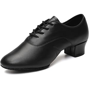 GYUBL Black Unisex Soft Dance Shoes Flexible Dancing Practice Shoes | Comfy Leather Jazz Shoes with Cuban Heel,Women & Men