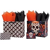 ysmile Halloween Skull Gift Bag with Wrapping Paper for Men Women 12.6" 2 Pack