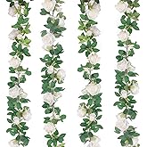 TELDRASSIL 4Pcs(26 FT) Artificial Rose Vine Fake Flower Garland Fake Silk Rose Hanging Vine for Wedding Party Background Arch Garden Background Decoration (White)