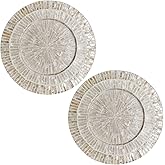 i-lan 13Inch 2 Pack Mother Of Pearl Decorative Plates for Display, Sea Shell Inlay Wood Charger Plates for Dining, Party, Modern and Rustic Decoration Placemats for Dinner Plates,Champagne Gold