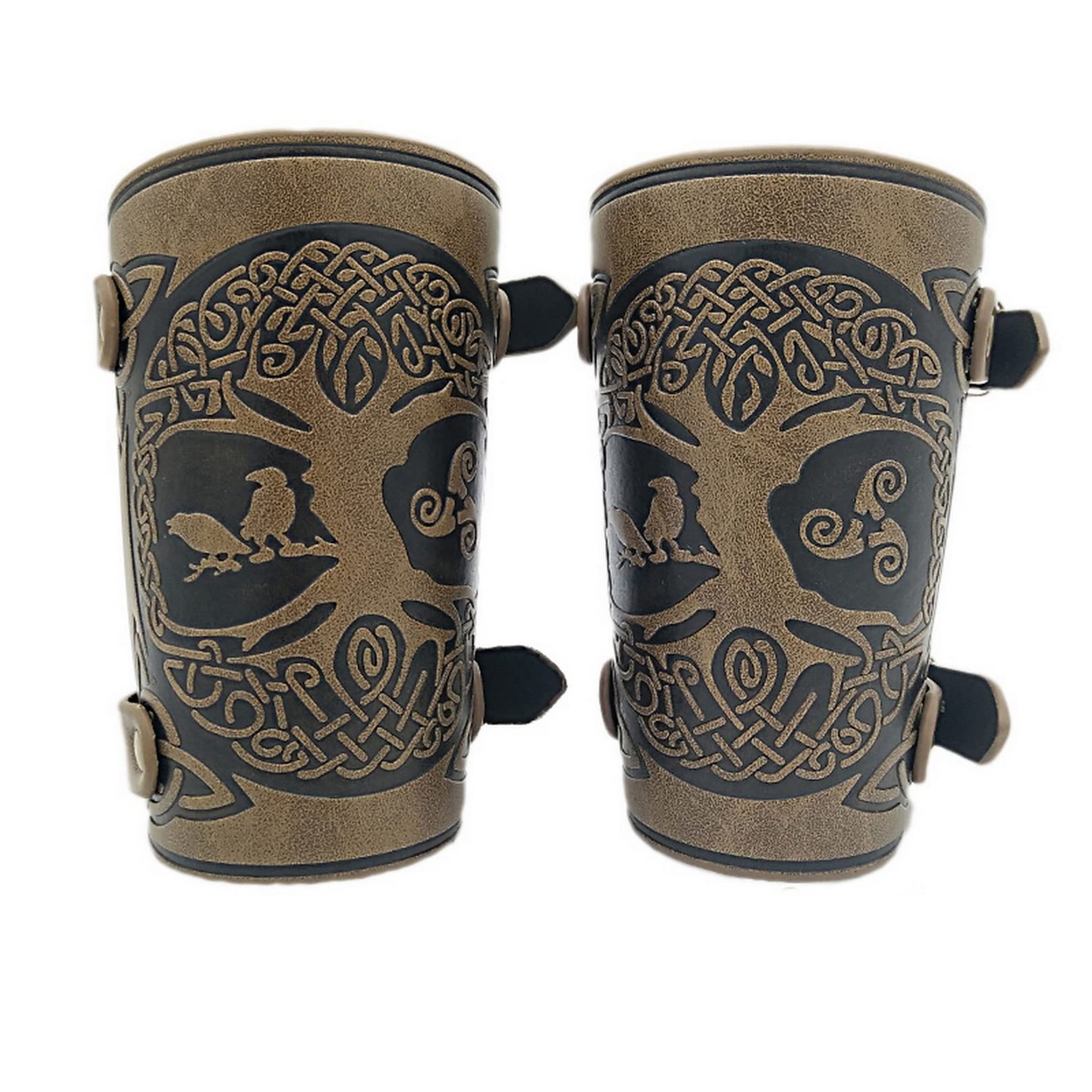 Viking Tree of Life Bracers Medieval Arm Guards Yggdrasil World Tree Leather Bracers Medieval Leather Wristbands Gauntlet Viking Accessories for Men Halloween LARP Archery Gladiator (Khaki)