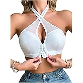 MakeMeChic Women's Halter Bra Front Closure Bralette Mesh Wireless Underwear