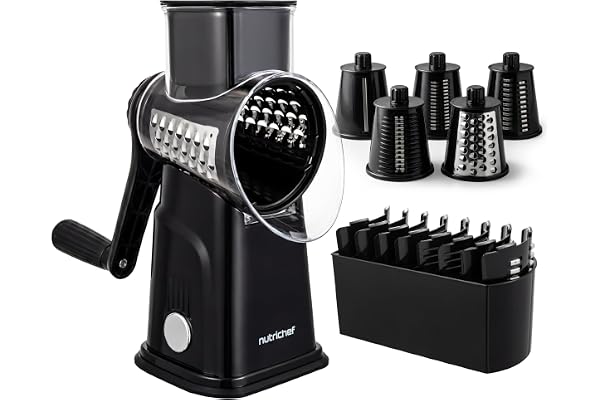 NutriChef 5 in 1 Cheese Grater & Shredder 5 Different Blades for Thin, Thick, Julienne Strips, Wavy, & Straight Strips Includ