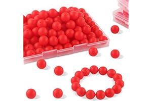 Sunrony 70Pcs Silicone Beads, 15mm Silicone Beads for Keychain Making Silicone Focal Beads Loose Rubber Silicone Beads for Necklace Making Kit and Bulk Round Silicone Beads for Pens (Scarlet Red)