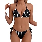 Tainehs Women's Sexy Halter Bikini Set Triangle Top String Swimwear Two Piece Swimsuits Cheeky Bathing Suit