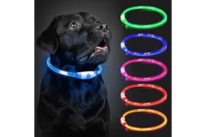 Light Up Dog Collar, Rechargeable LED Collar 27.5in with 3 Flash Glow, Visible, Safety and Waterproof Pet Necklace for Outdoo