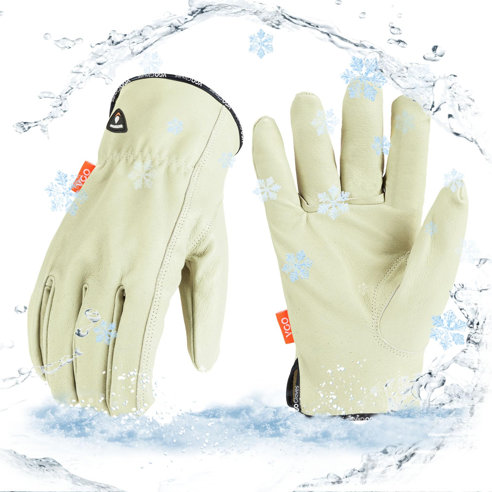 Vgo... 0℃/32°F Winter Pig Leather Work Gloves, Cold Weather Waterproof Safety Work Gloves,Cold Storage or Freezer Use,w/3M Thinsulate Lining 1Pair PA9501FLWP(Cyan,S)