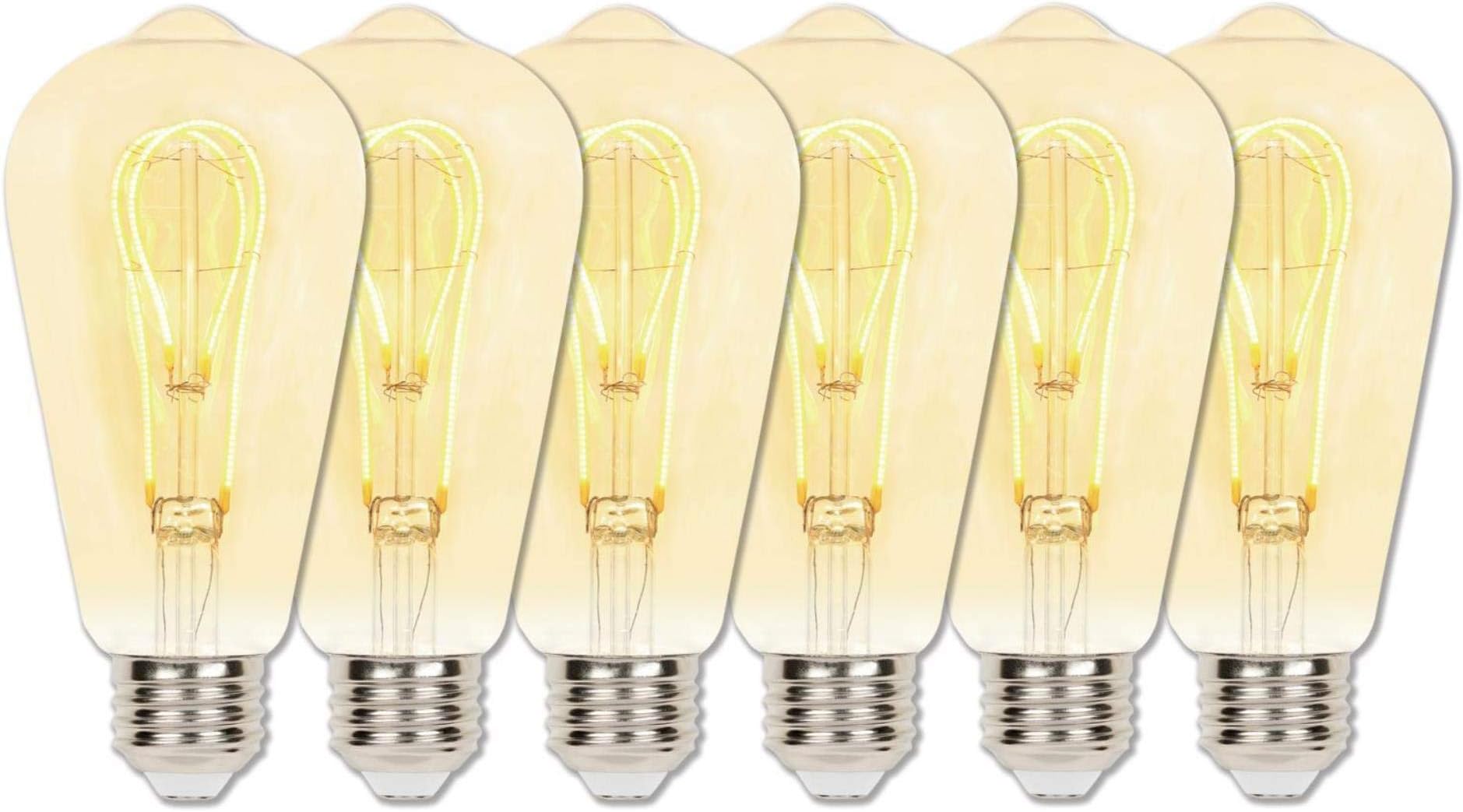 Westinghouse Lighting 5125020 5 (25-Watt Equivalent) ST20 Dimmable Flexible Filament Medium Base (6 Pack) LED Light Bulb, Amber Six Pack