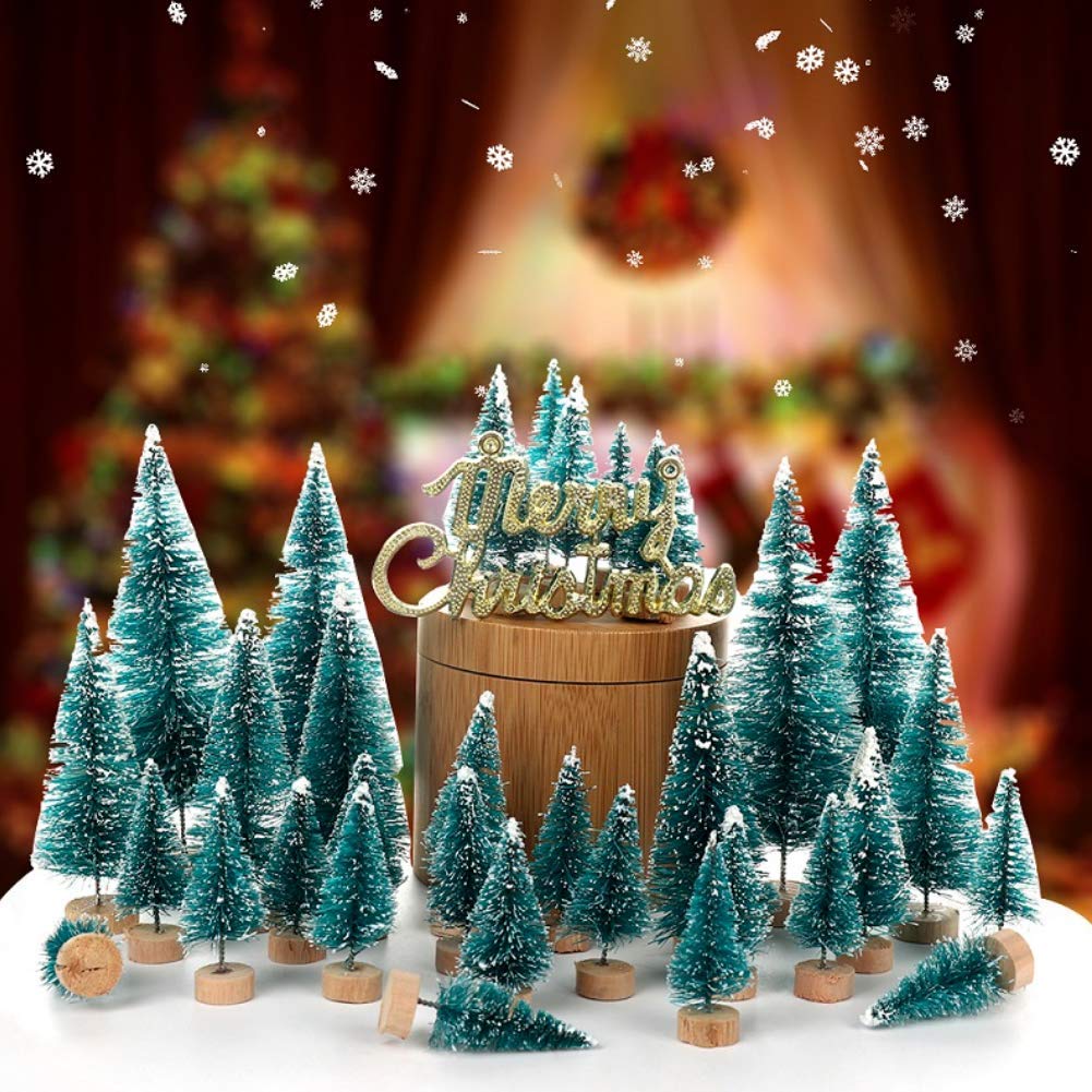 VGOODALL 34Pcs Mini Sisal Snow Frost Trees, Mini Sisal Christmas Trees Winter Snow Ornaments Tabletop Trees for Christmas Party Decor Home