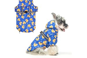 BEAUTYZOO Dog Raincoat Hooded with Harness Built-in for Small Medium Large Dogs Girls Boys, Dog Rain Jacket Slicker Poncho,Waterproof Dog Rain Coat Clothes for Winter Rainy Snowy Days, Yellow Duck, S