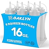 Squeeze Bottles 16oz 6 Pack - Reusable Condiment Bottles for Sauces Liquids BPA-Free Leak Proof Design, Easy to Clean Plastic