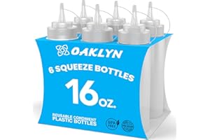 Oaklyn Squirt Bottles 16oz, 6 Pack – BPA-Free Condiment Squeeze Bottles for Sauces, Dressings, Oils, BBQ & Crafts – Durable, Leak-Proof, Easy to Fill & Clean