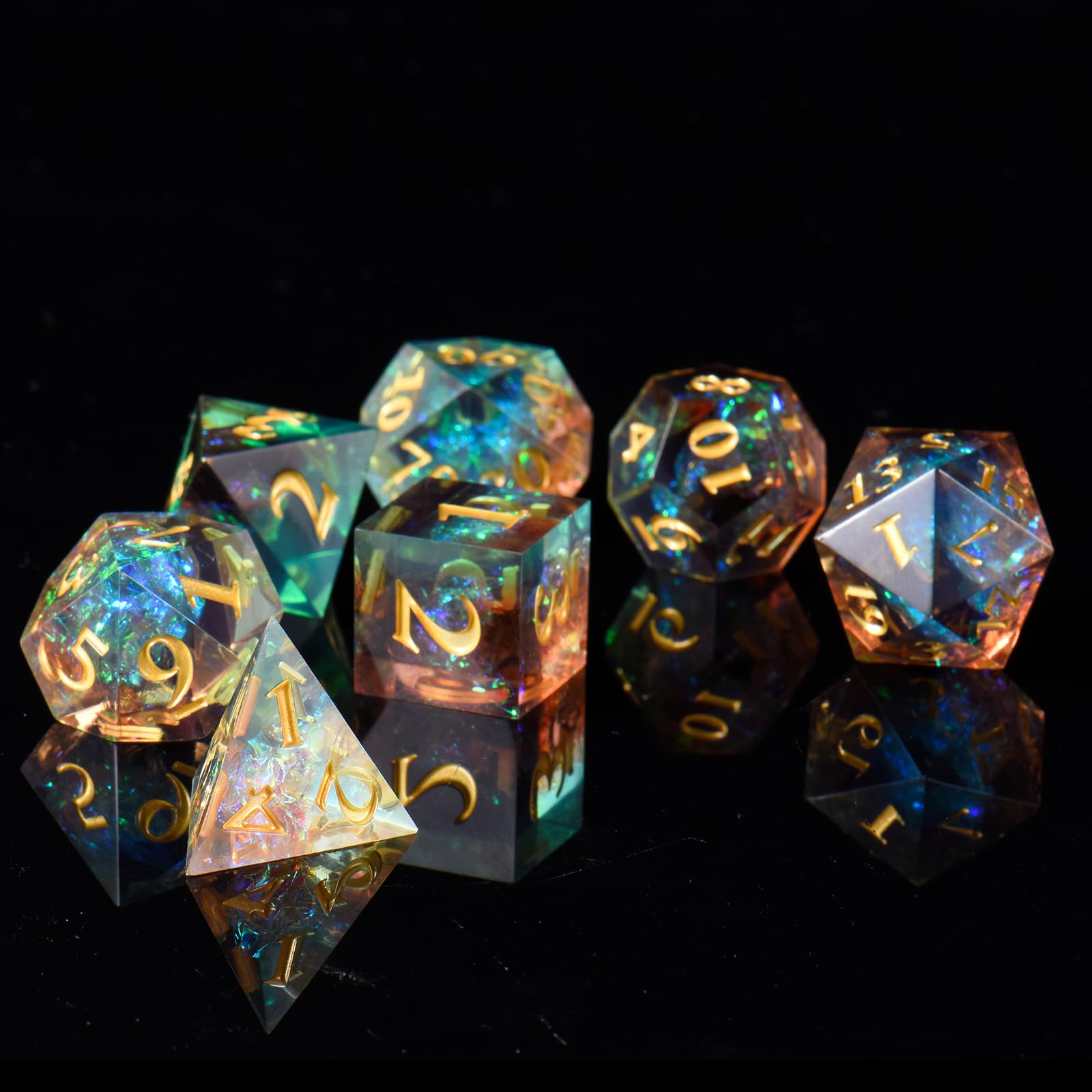 ORUZA 7 PCS Polyhedral DND Dice Resin Sharp Edge D&D Dice Set for Dungeons and Dragons RPG MTG Table Role Playing Games Die D20 D12 D10 D8 D6 D4 D% — image 1