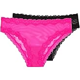 Smart & Sexy Women's Lace Trim & Mesh Panty 2 Packs Sexy Thongs & Cheeky Bikinis