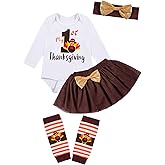 Newborn Baby Girl Clothing My First Thanksgiving Costume Long Sleeve Dress and Dress and Gold Headband and Leg Warmers