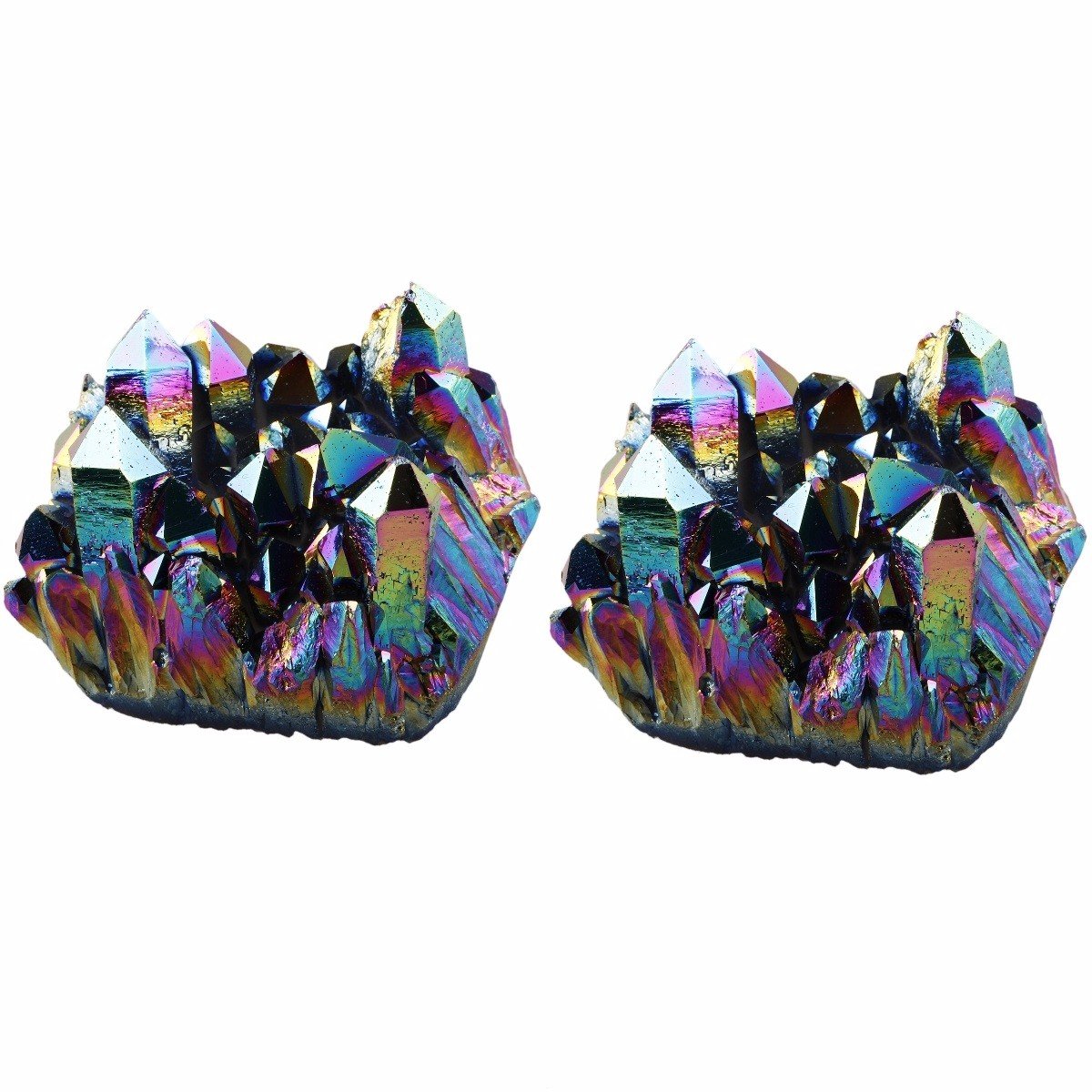 Shanxing 2pcs Rainbow Aura Quartz Titanium Coated Quartz Crystal Cluster Stone, Clear Quartz Reiki Healing Crystals and Gemstones Gift Colourful Rock Mineral Rainbow Crystal Ornament Party Room Decor