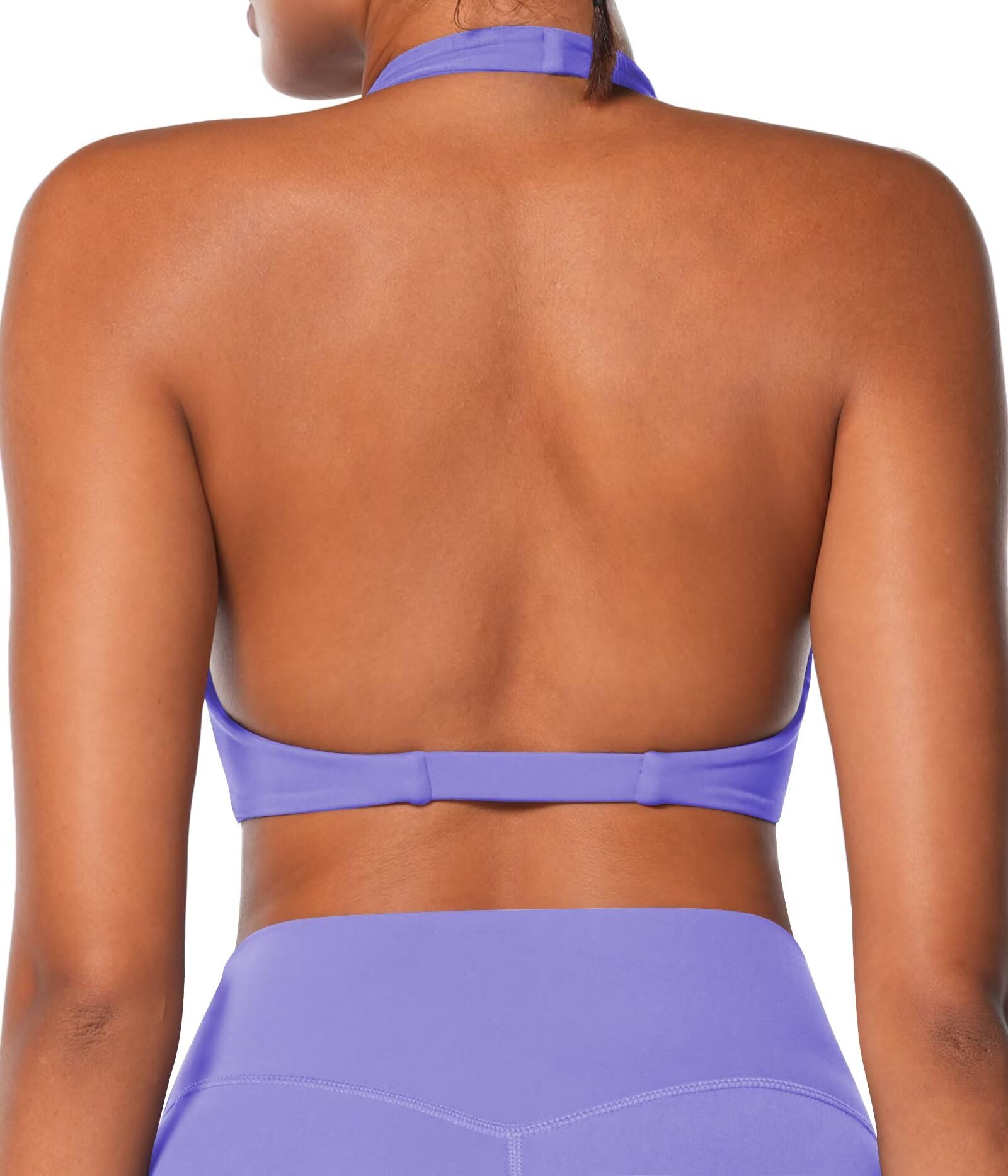Photo 1 of Sunzel Women's Halter Neck Sports Bra, Twist Front Yoga Crop Top with Removable Pads, Double Lined for Gym Workout or Lounge Periwinkle Medium