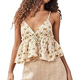 Women Y2K Floral Babydoll Tank Shirt V Neck Spaghetti Strap Ruffle Hem Crop Cami Boho Cute Going Out Top