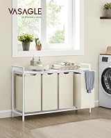 VASAGLE 4-Compartment Laundry Hamper with Shelf 160 L Cream White BLH401W01 view 2