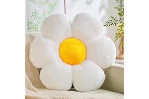 CANGHI Flower Pillow, White Yellow 15.7 inch Flower Shaped Throw Pillows Daisy Plush Pillow Floor Pillows Seat Cushion Cute Aesthetic Decorative Throw Pillows for Bed Home Sofa Chair Couch Decor