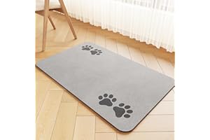EDC-BFYOU Pet Feeding Mat-Absorbent Pet Placemat for Food and Water Bowl, Dog Food Mat with Waterproof Rubber Backing, No Stains Quick Dry Water Dispenser Mat for Dog and Cat, Light Gray-12"x20"