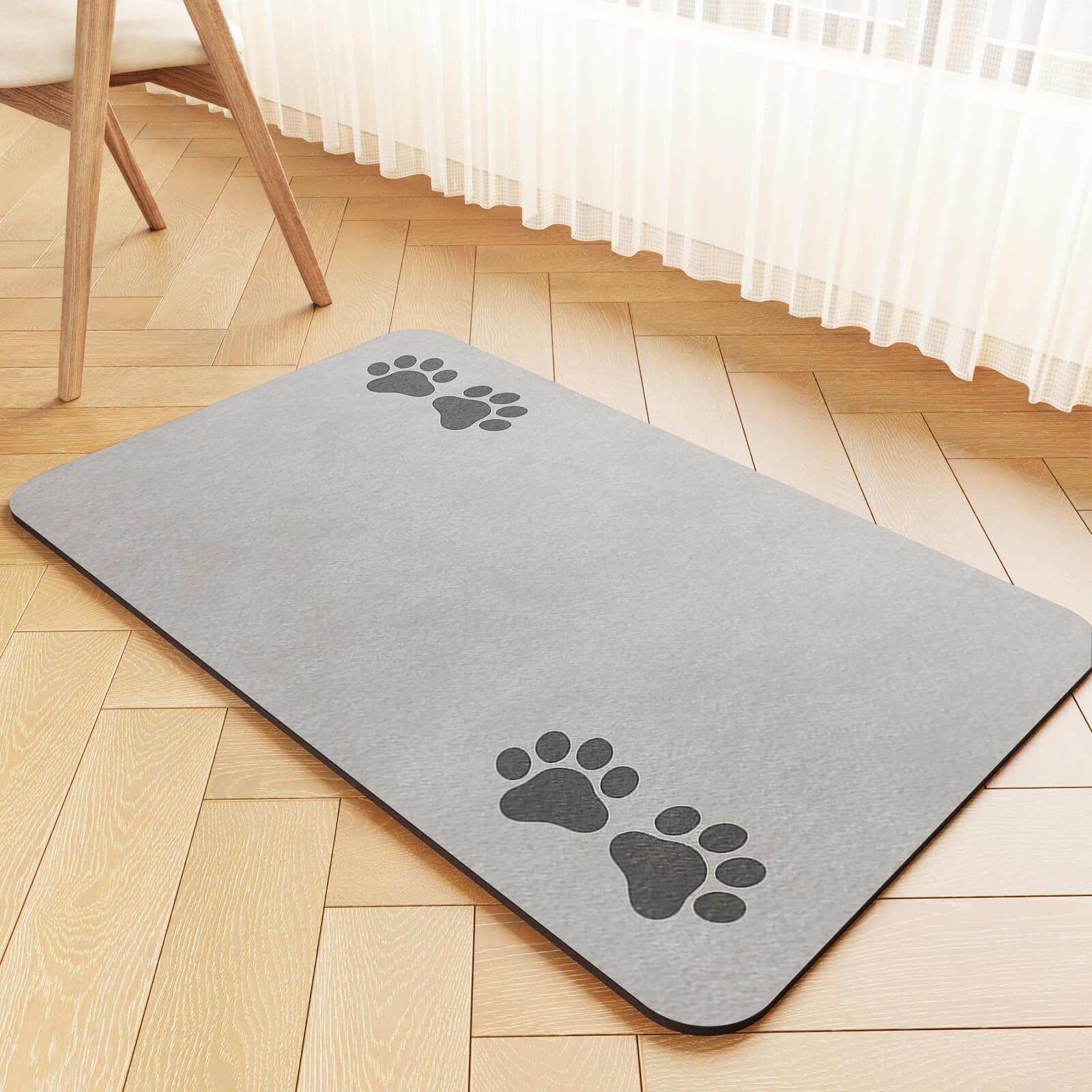 Photo 1 of Pet Feeding Mat-Absorbent Pet Placemat for Food and Water Bowl, Dog Food Mat with Waterproof Rubber Backing, No Stains Quick Dry Water Dispenser Mat for Dog and Cat, Light Gray-12"x20"