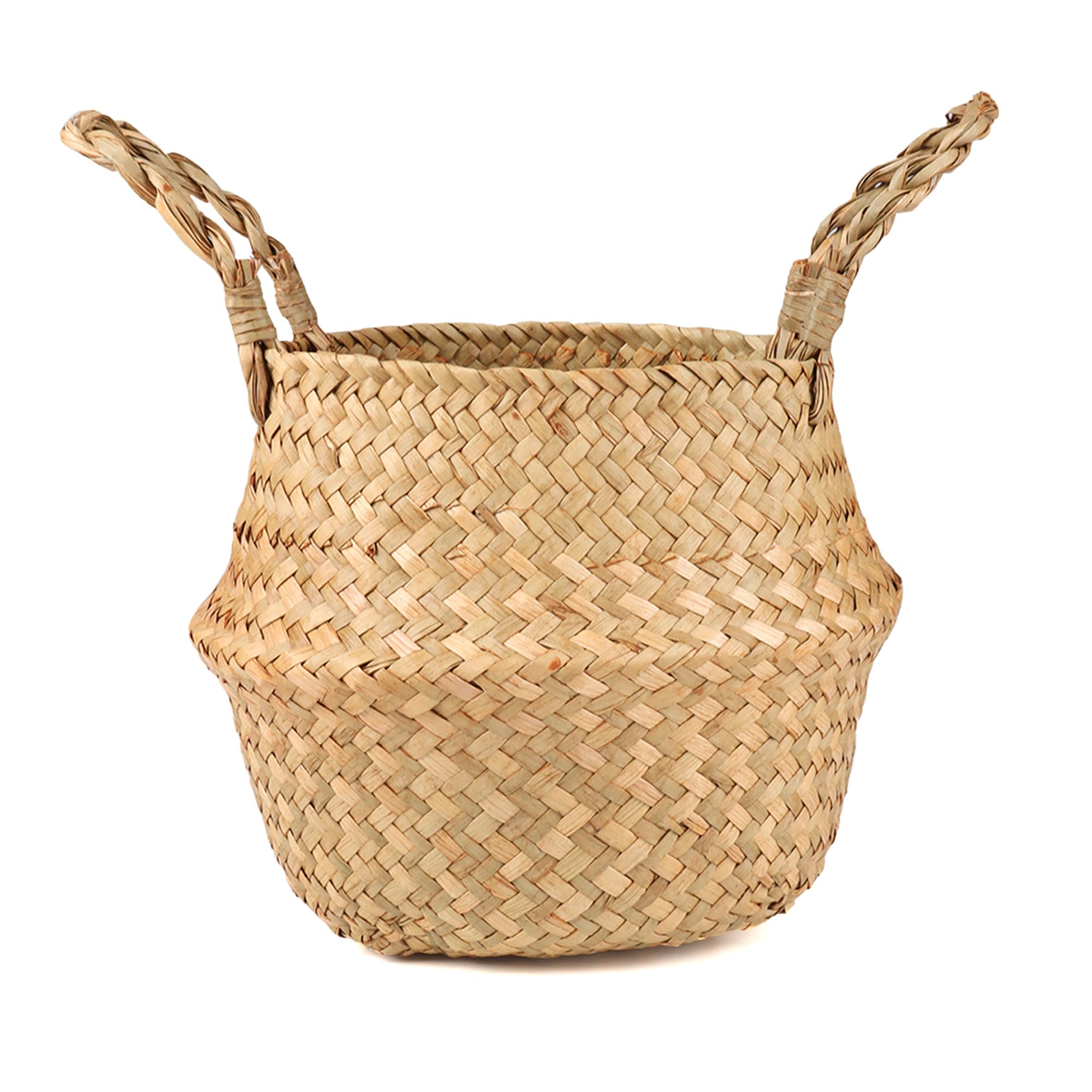 Photo 1 of BlueMake Woven Seagrass Wicker Basket with Handle - Planters for Indoor Plants, Storage & Picnic Basket Organizer, Garden Basket Fits 6-7 Inch Plant Pots & Groceries (Small, Original)