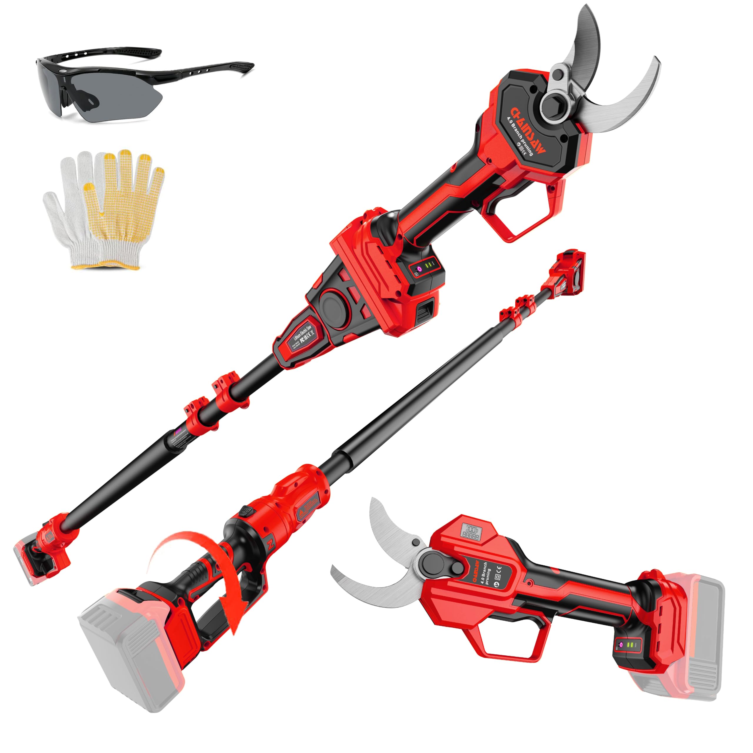 Photo 1 of 2-IN-1 Electric Pole Pruning Shears Cordless Compatibility with Milwaukee 18V Battery, 1.6" Cutting Diameter Pruner, 14.8 FT MAX Extension Pole Saws(NO BAT)